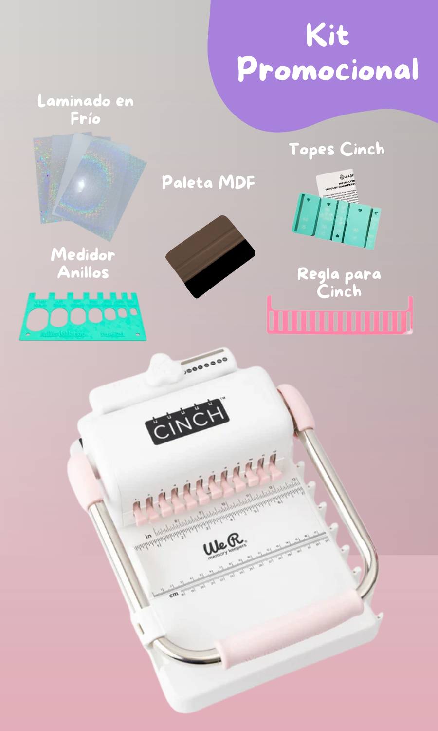 Kit: Anilladora Cinch Perforación Cuadrada
