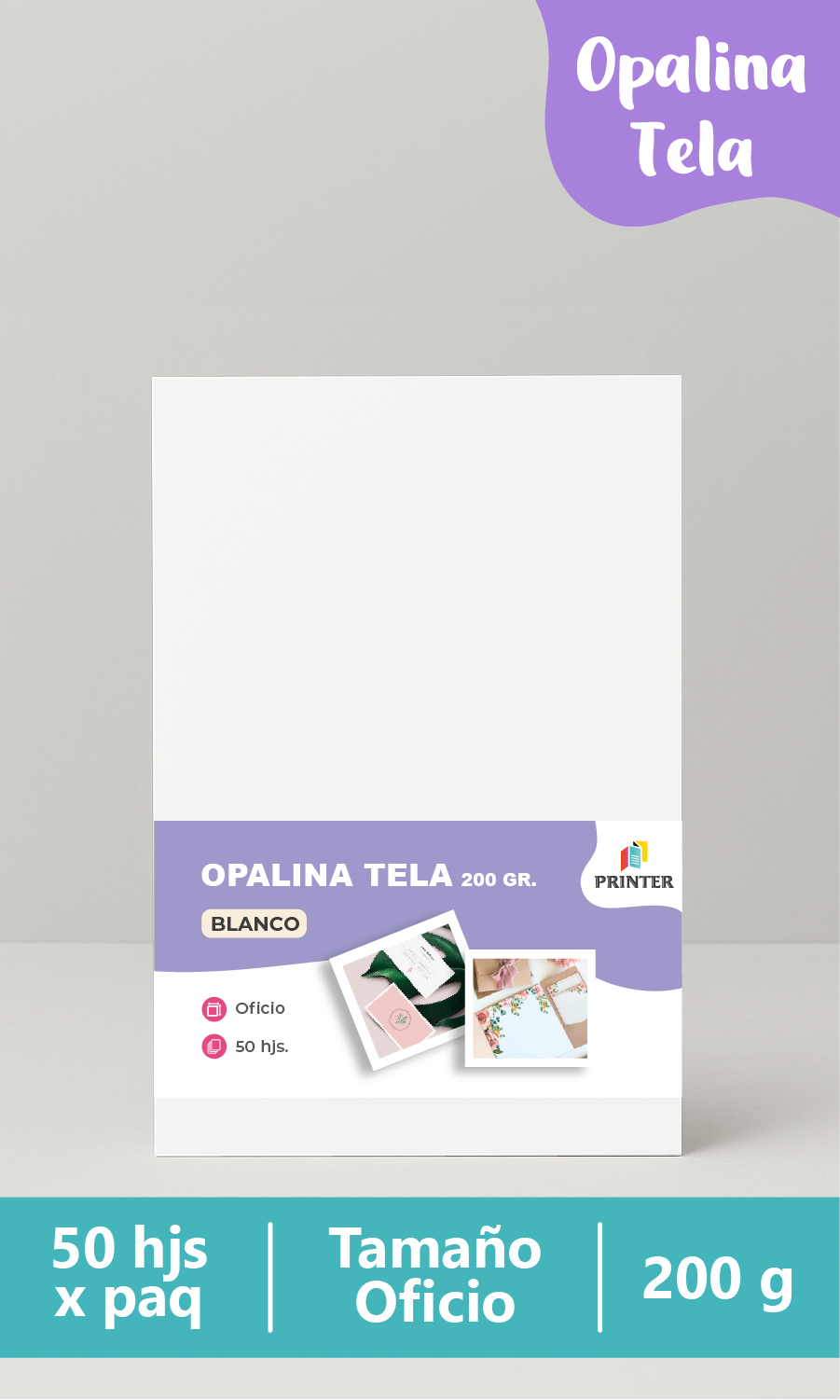 Opalina Tela 200 grs 50 hjs Blanca Oficio