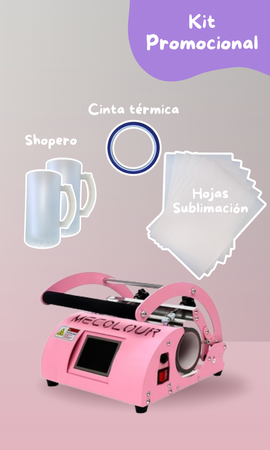 Kit: Estampadora Botellas 20 oz Rosada