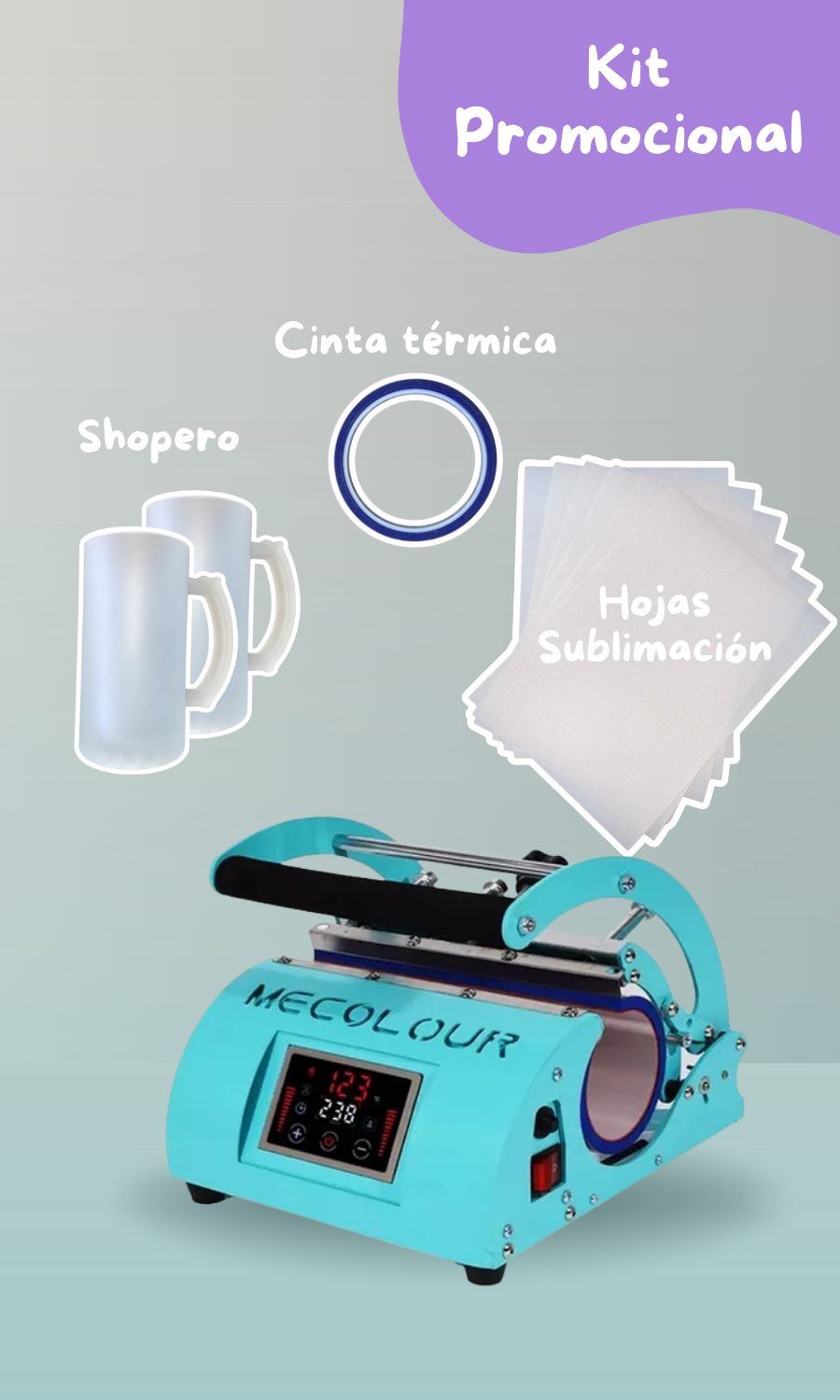 Kit: Estampadora Botellas 20 oz Menta