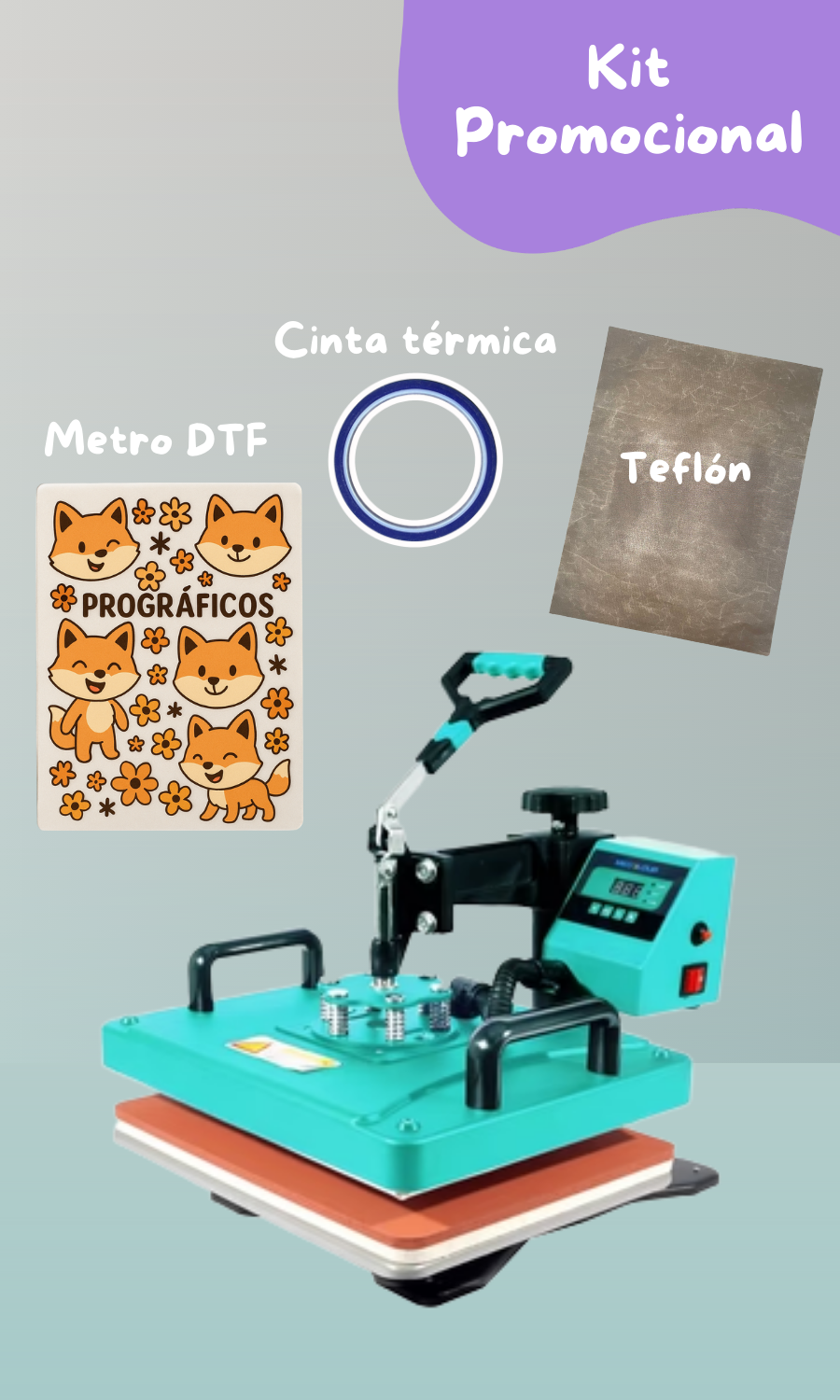 Kit: Estampadora Plana 38x38 cm Verde Menta