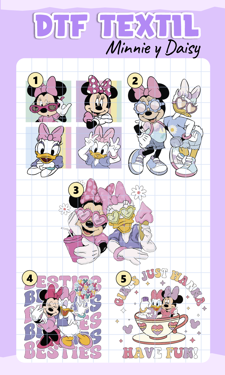 Parche DTF Minnie y Daisy