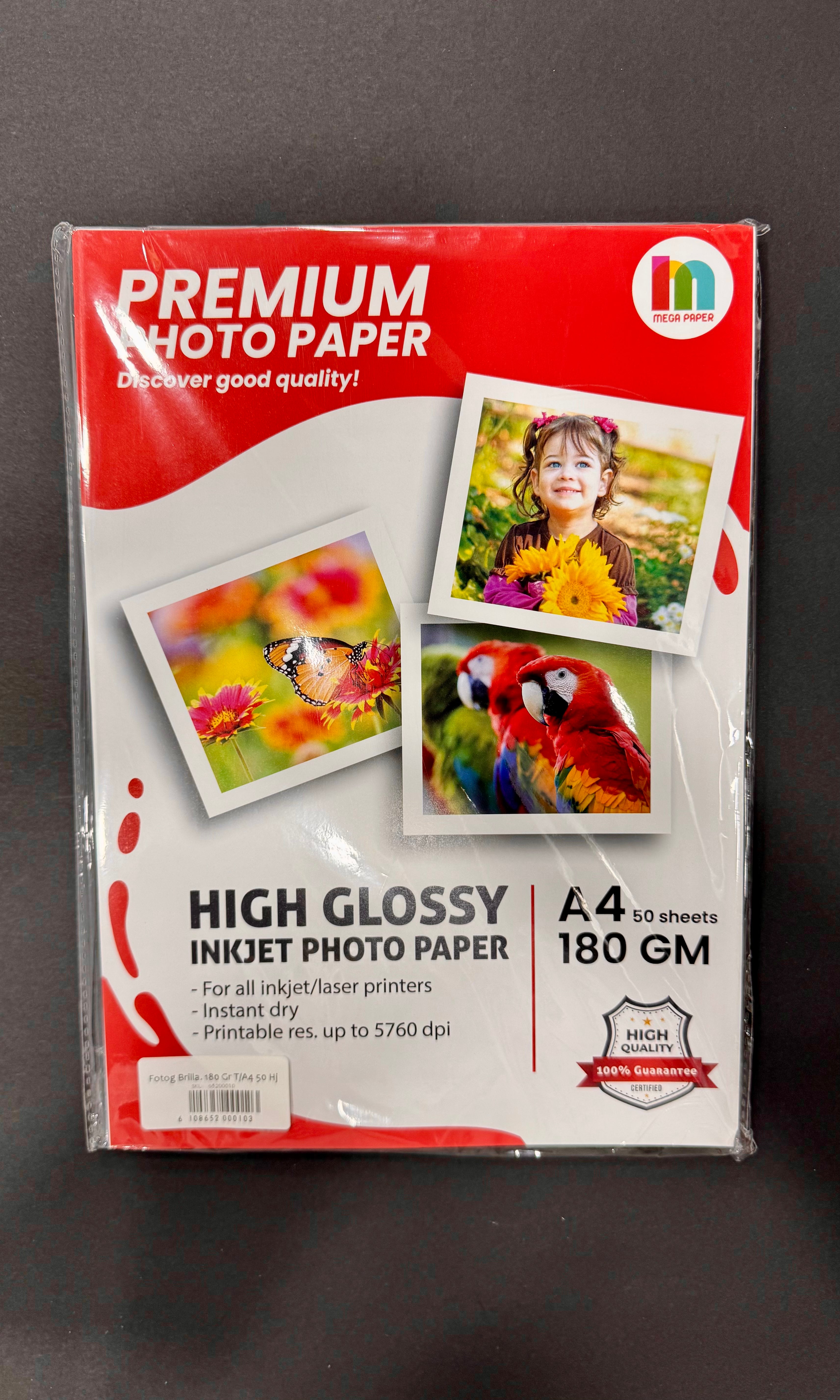 Papel Fotográfico Brillante A4 180 grs 50 hjs