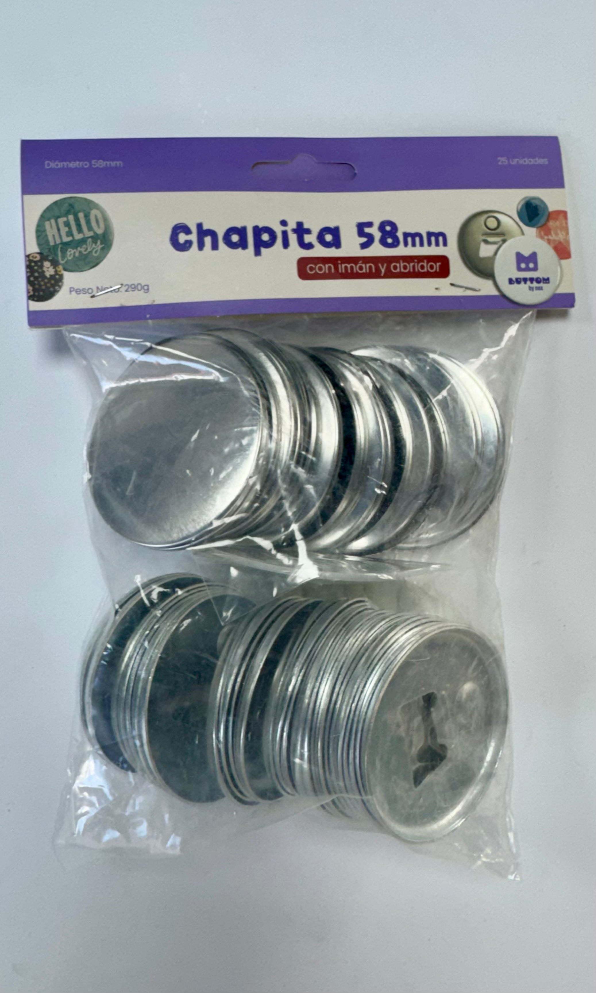 Chapita Metálica 58 mm con Imán y Abridor