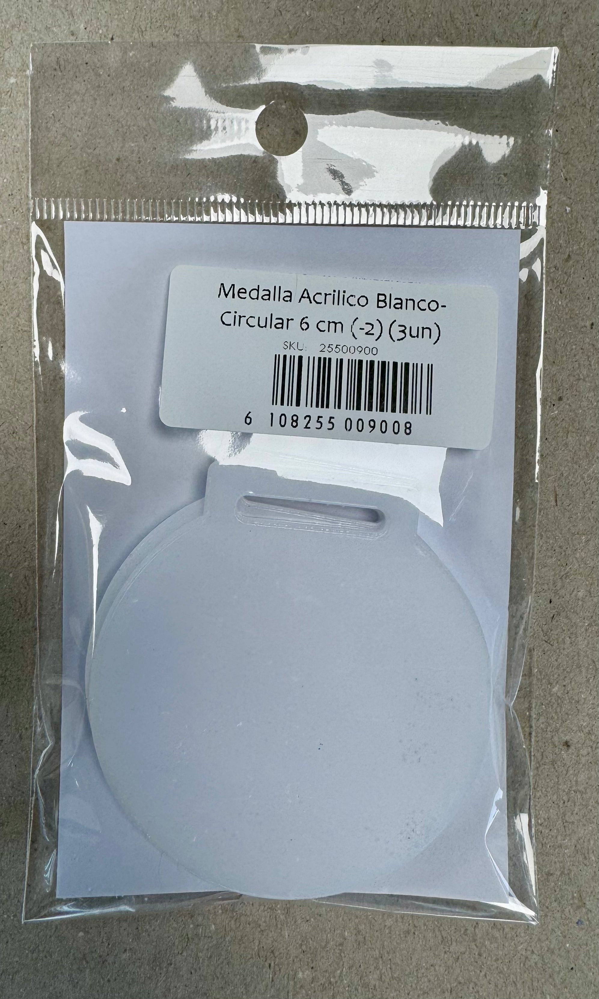 Medalla Acrilica Blanco Circular 6 cm 3 uds