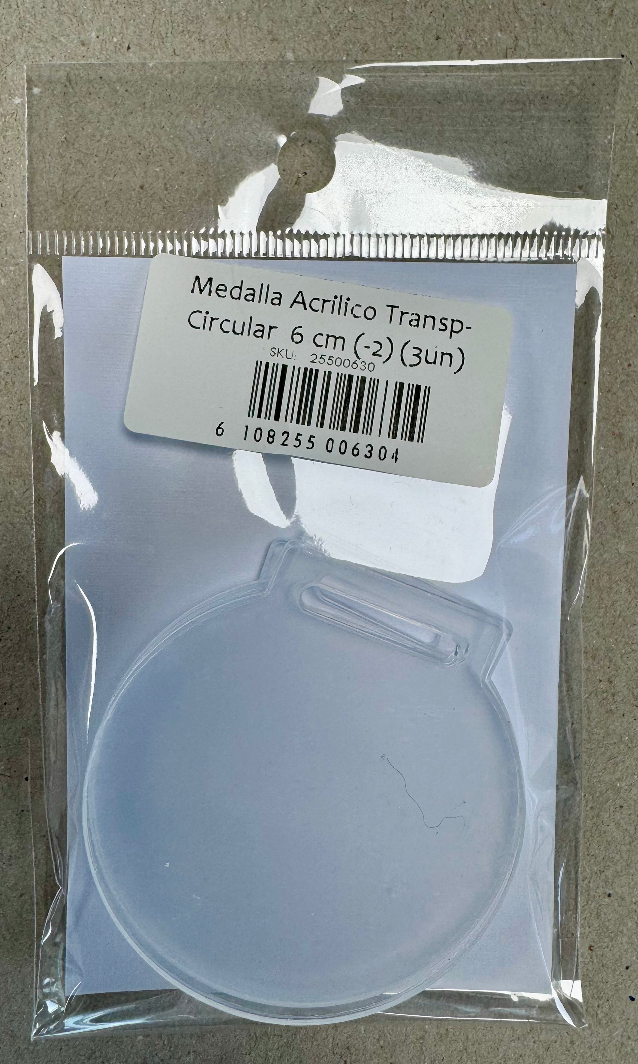 Medalla Acrilica Transparente Circular 6 cm 3 uds