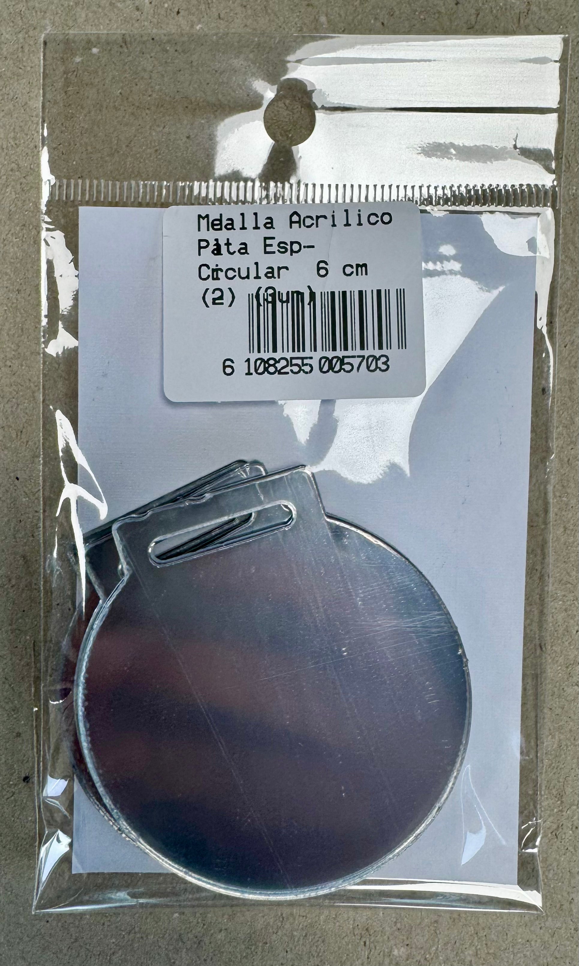 Medalla Acrilica Plata Espejo Circular 6 cm 3 uds