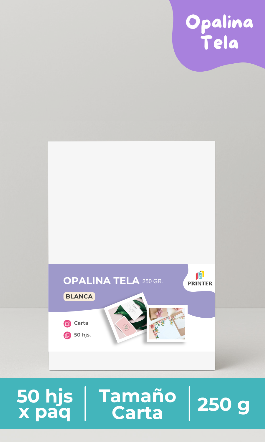 Opalina Tela 250 grs 50 hjs Blanca Carta