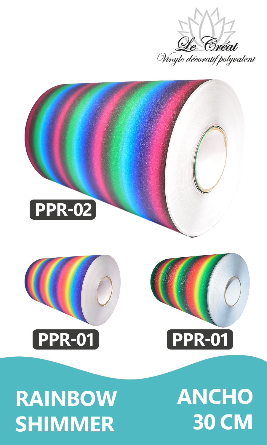 Vinilo decorativo 30 cm Ancho Arcoíris Shimmer