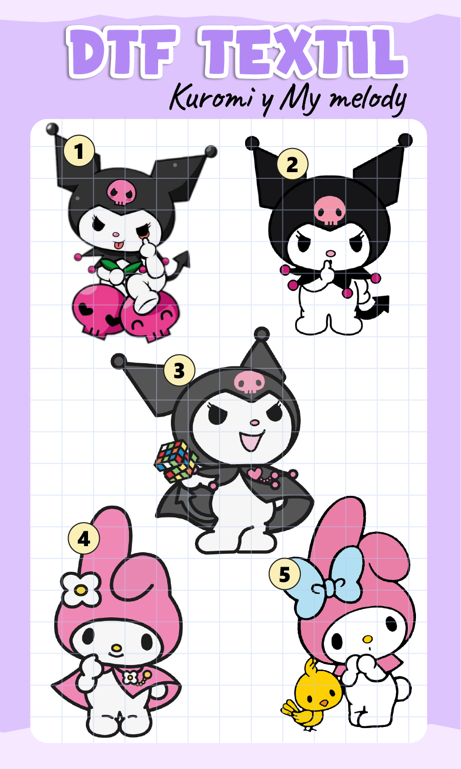 Parche DTF Kuromi y My melody