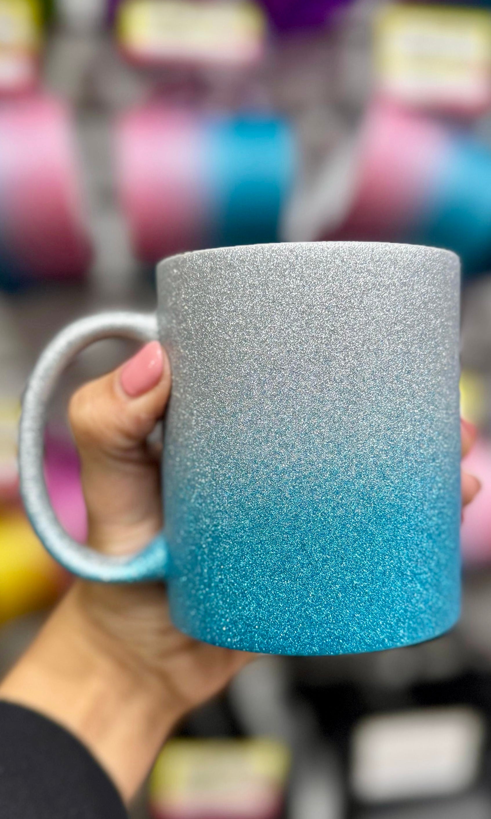 Taza Glitter Plateado Celeste