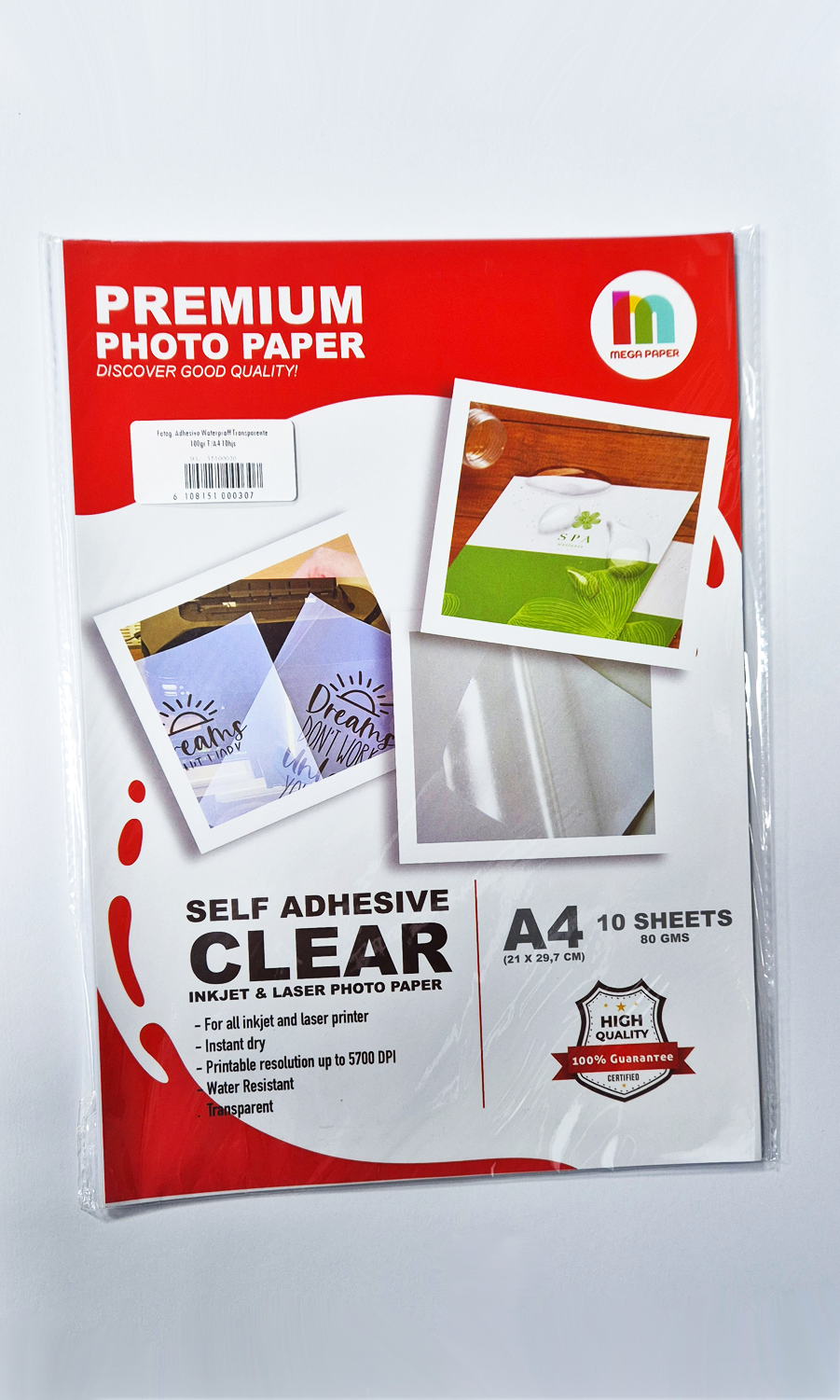 Vinilo Fotográfico Transparente Adhesivo A4 80 grs 10 hjs