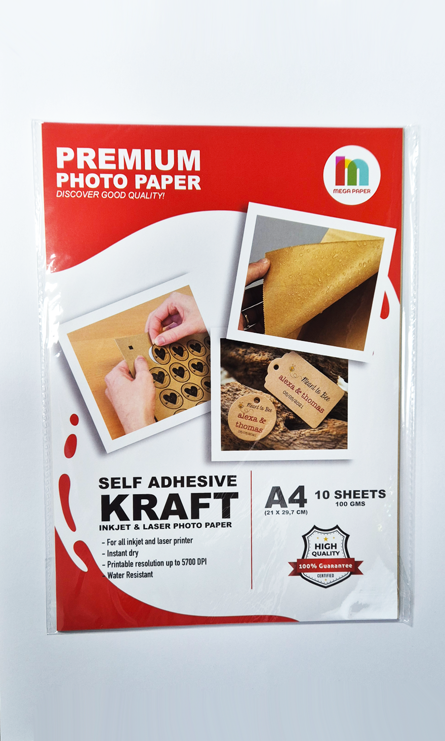 Papel Fotográfico Kraft Adhesivo A4 100 grs 10 hjs