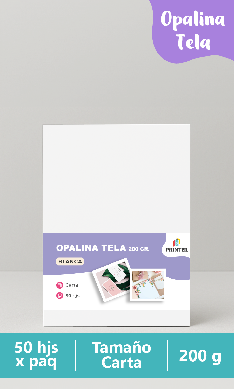 Opalina Tela 200 grs 50 hjs Blanca Carta