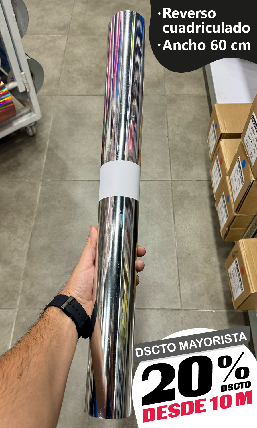 Vinilo Decorativo 60x100 cm Plata Espejo