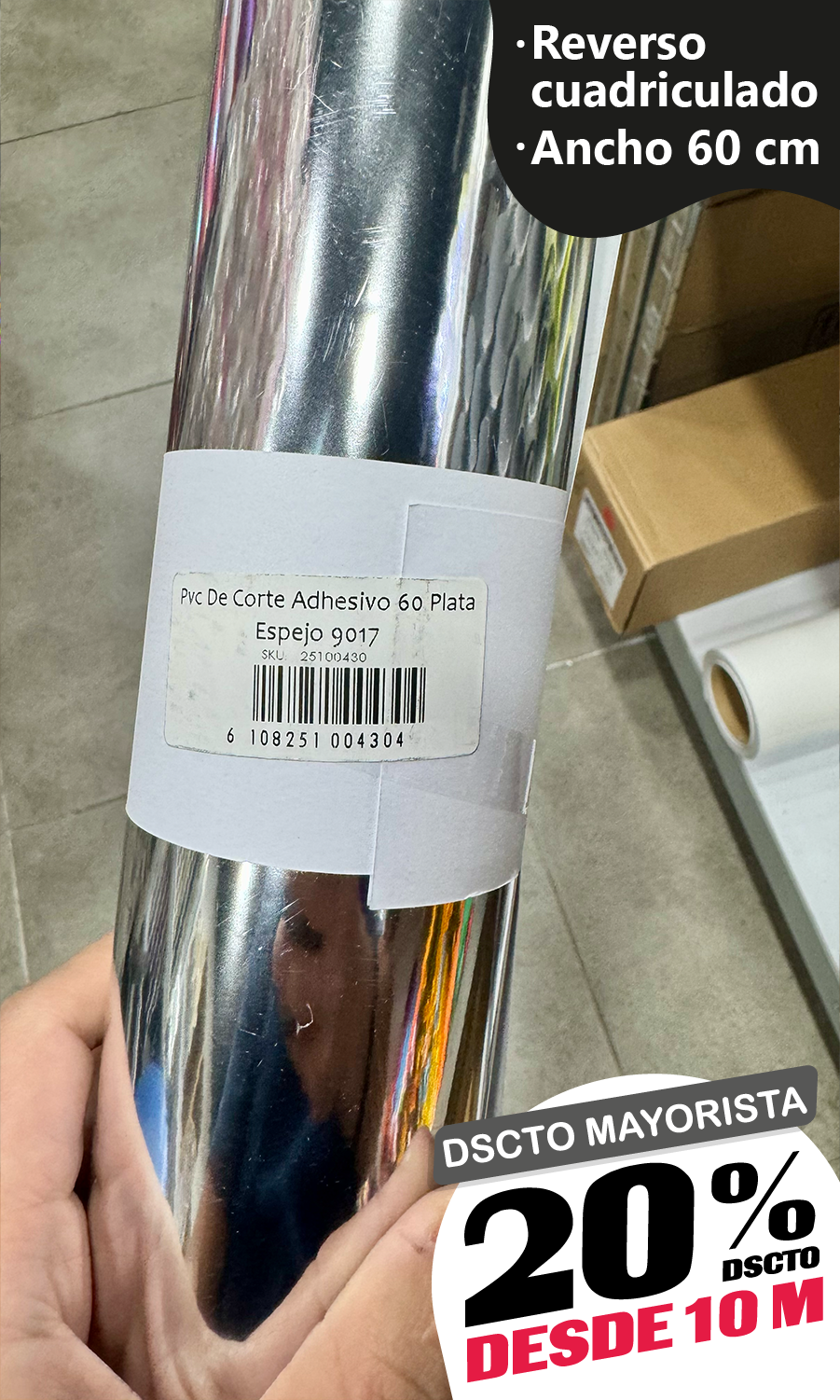 Vinilo Decorativo 60x100 cm Plata Espejo