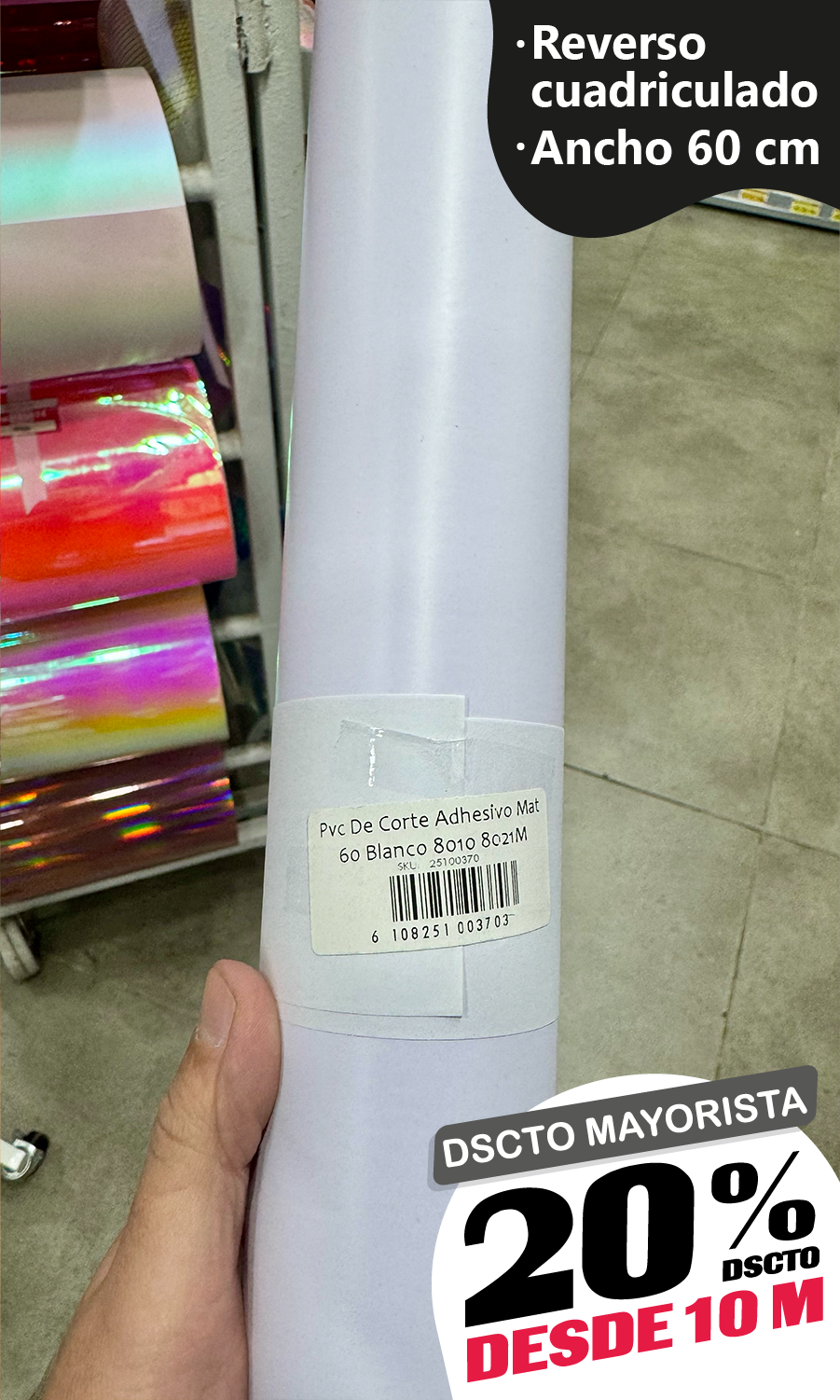 Vinilo Decorativo 60x100 cm Blanco Matte (8010)
