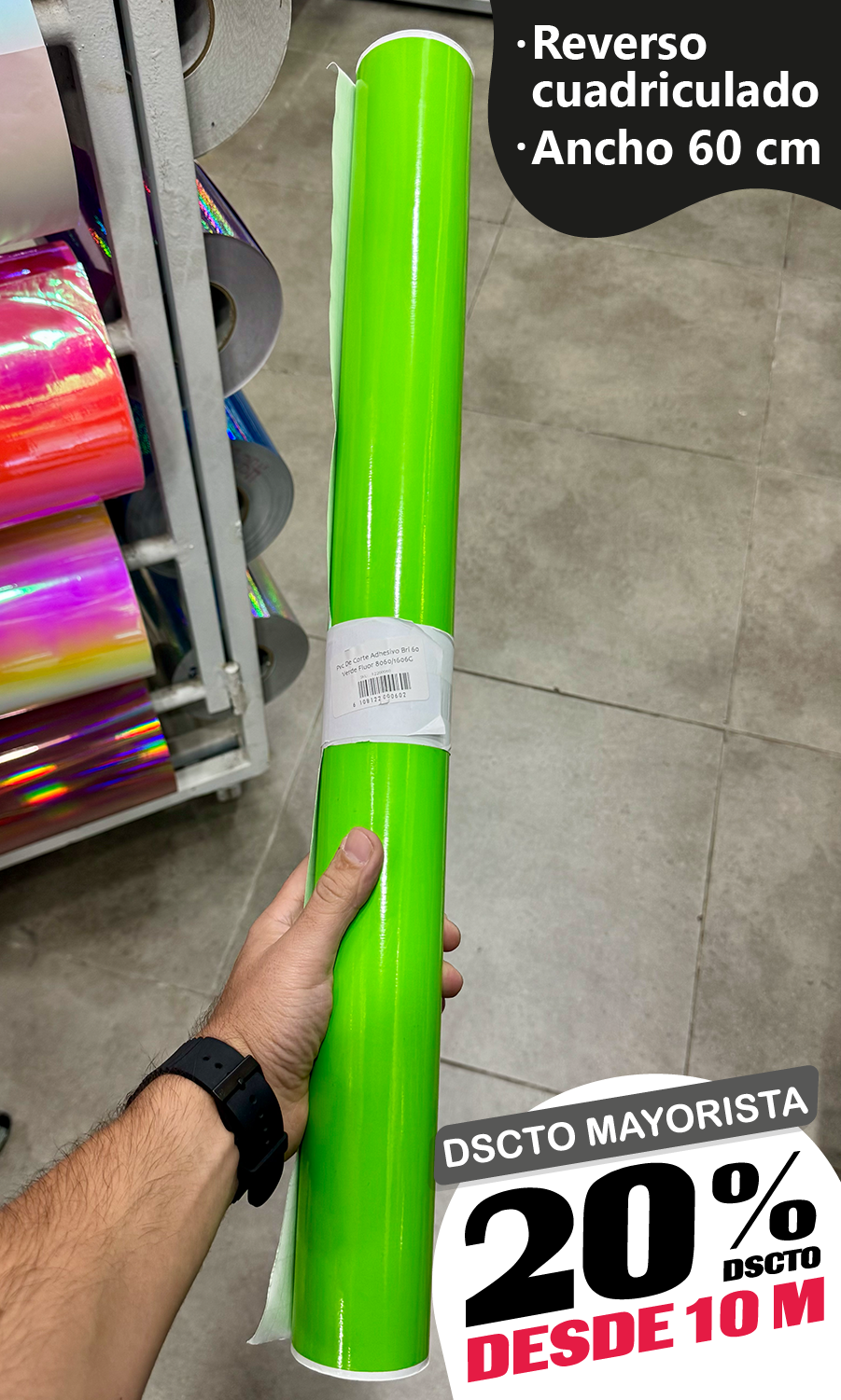 Vinilo Decorativo 60x100 cm Verde Flúor (8060)