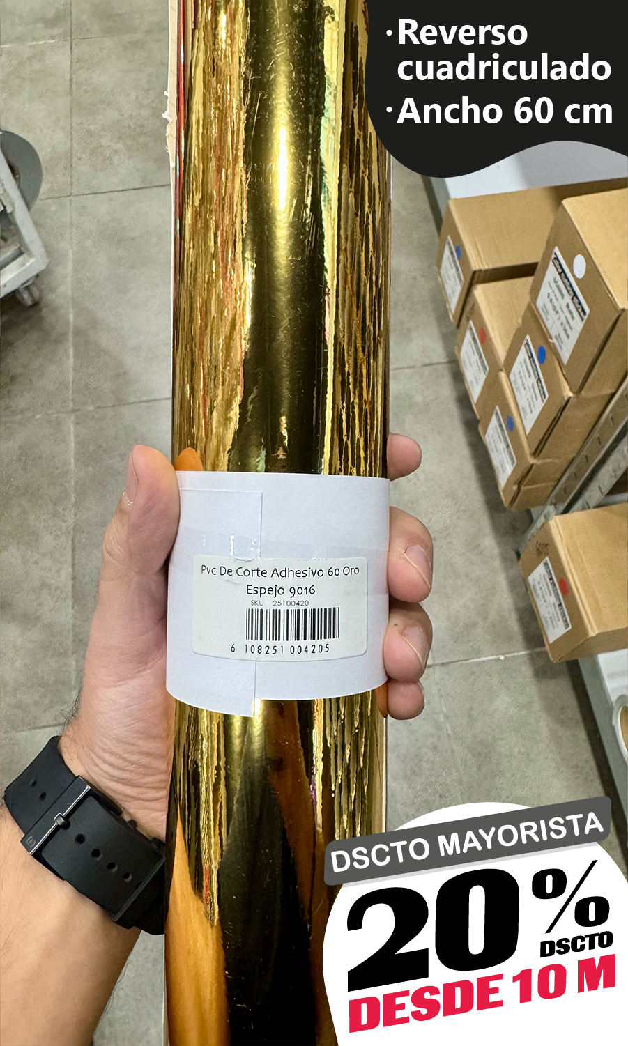 Vinilo Decorativo 60x100 cm Oro Espejo